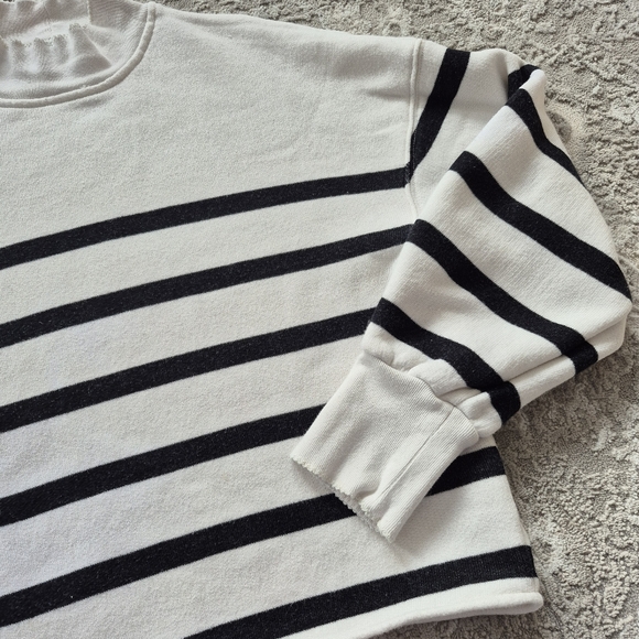 J. Crew Women's Nautical Terry Mock Neck Black & White Stripe Sweater Size Small - Picture 5 of 7